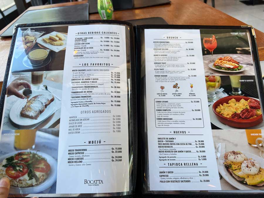Full menu on table for cafe