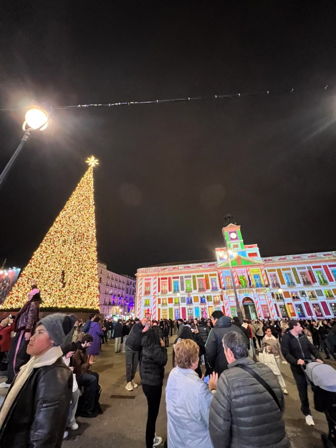 Christmas tree and decor in Plaza Mayor Madrid
