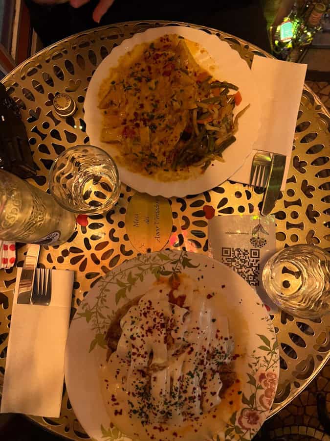 Enjoying food on table 