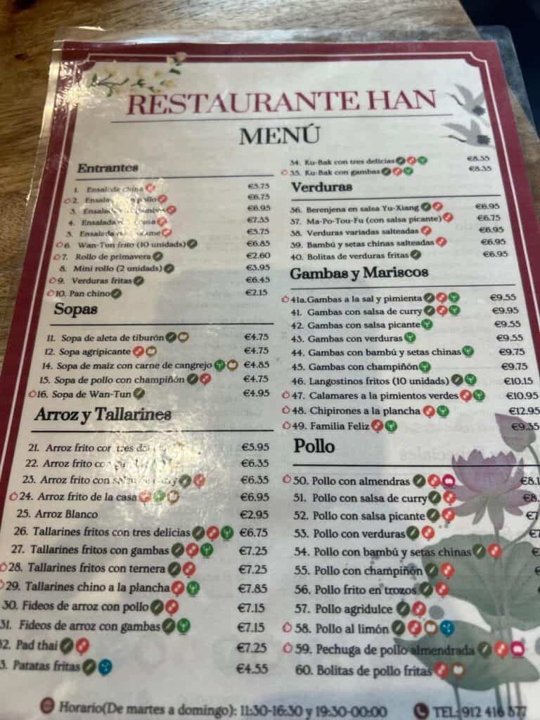 Aranjuez restaurant menu